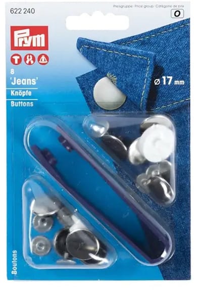 Prym Fournituren - Knopen en sluitingen - Jeansknopen gladde kap 17 mm zilverkleurig 8 st. - Fournituren elastieken band - Silver - 1