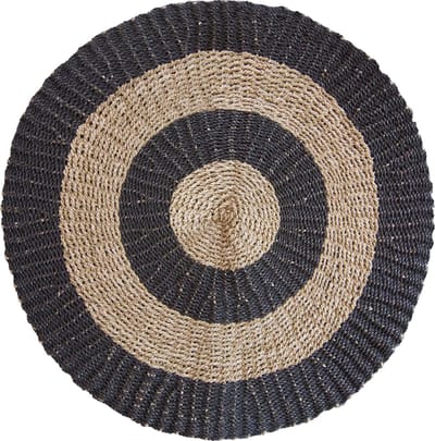 Zeegras Tapijt - Rond Vloerkleed - Zwart & Bruin - Diameter 1 Meter