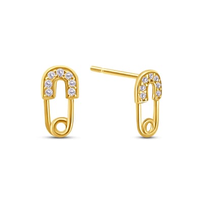 New Bling 9NBSAM-G230361 Gouden Oorbellen met Zirkonia - Oorknopjes - Veiligheidsspeld - 8,3x4,2mm - Zirkonia - 14 Karaat - Goud