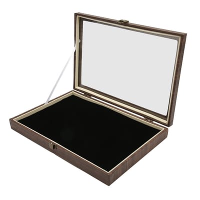 Dailygoods- Display Case Stofdicht Glazen Deur - Vitrine Box - PU Lederen Shadow Box - Voor Medailles/Sieraden - Duurzaam Materiaal - Metalen Slotvanger