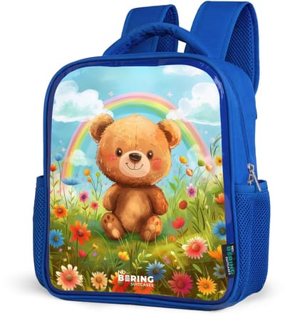 NoBoringSuitcases.com® - Rugzak blauw - Schooltas jongens - Teddybeer tussen de bloemen - Kinder rugtas jongen - Boekentas kind - Kinderrugzak voor school - Schoolrugzak