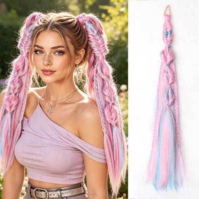 K Pop 1 stuks Roze 26 inch Gevlochten Paardenstaart Extensions, Herbruikbaar Clip-In Haaraccessoire voor Cosplay, Festival, Feest En Dagelijks Gebruik 26inches brown