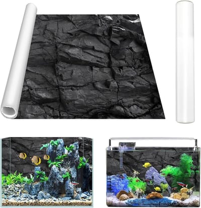 SnelShoppen - Aquarium Poster 120 x 40 cm - PVC Zelfklevend Achtergrond Film - Zwarte Rotsen - Geschikt voor Aquarium en Terrarium - Makkelijk te Inst