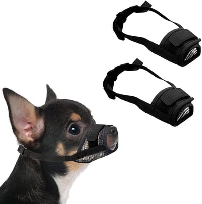 2 Pcs Dog Mask - Ademend Mesh en Duurzaam Hondentuig met Verstelbare Lus - Hondentraining Tuig Voorkomt Blaffen - Eten - Bijten en Kouwen voor Langsnuitige Honden (Zwart)