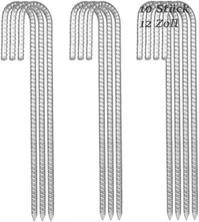 Grondankers - Verzinkt - 30 cm - J-vormige Haringen voor Trampoline en Tent - 10 Stuks