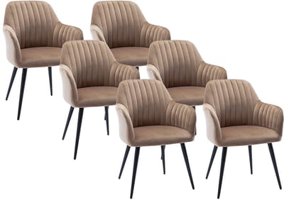 Vente-unique Set van 6 stoelen met fluweel en zwarte metalen leuningen - Beige - ELEANA