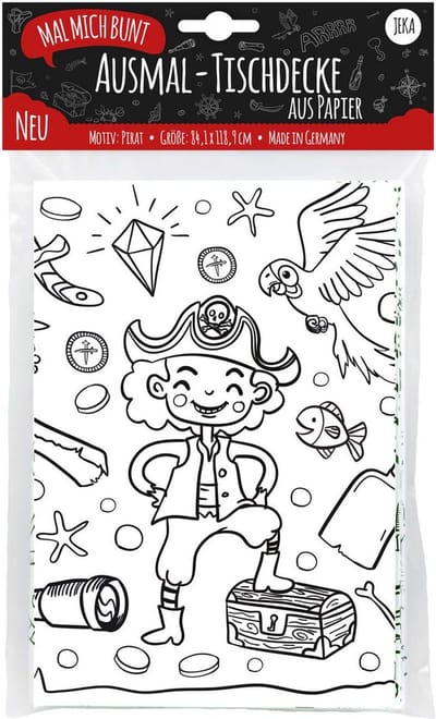 Kleurbaar Tafelkleed - Kleurplaat XL - Tafelkleurplaat - Inkleuren - Piraat - Pirate - Schat - Papegaai - Landkaart - Ooglapje - Partijtje Feestje - Knutselen - Kleurkleed - Jongen - Kleur plaat Tekening Versiering Tekenen Kleuren - Coloring page
