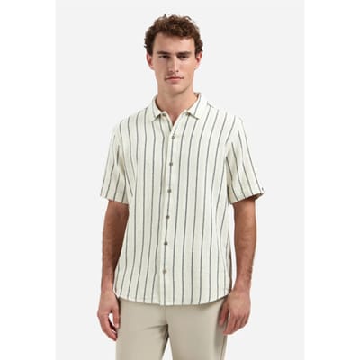 NO-EXCESS beige heren overhemd   Punt kraag   Regular fit   Structuur patroon   Knoopsluiting   Korte mouw Beige S