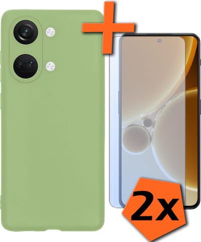 Hoes - Met 2x Screenprotector - Geschikt voor OnePlus Nord 3 - Sterk & Shockproof - Back Cover - Siliconen Case - Telefoon Hoes - Groen