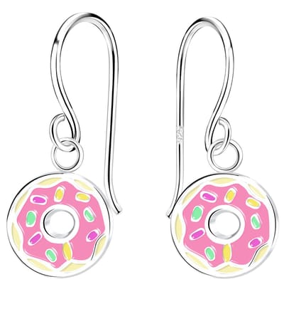 Joy|S - Zilveren donut bedel oorbellen - roze zilver - oorhangers - kinderoorbellen