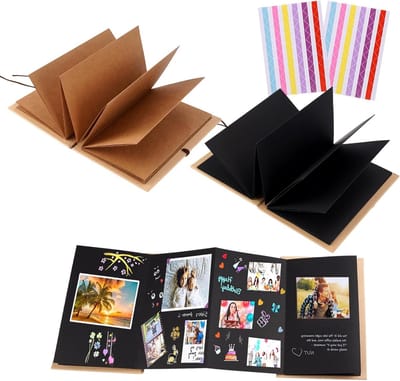 DIY Fotoalbum Set van 2 Stuks met Kraft Papier en Gekleurde Hoeken voor Trouwen, Reizen en Verjaardagsgeschenken