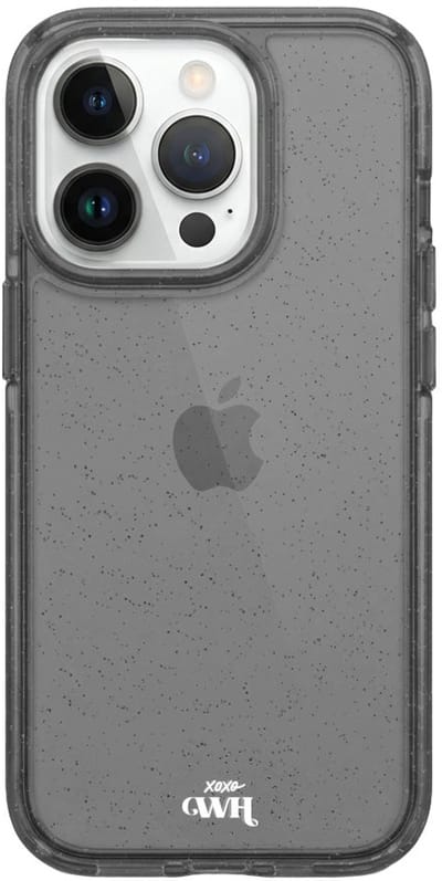 xoxo Wildhearts siliconen glitter hoesje - Sparkle Away Black - Siliconen hoesje geschikt voor iPhone 13 Pro - Shockproof case met glitters - Glitter hoesje zwart