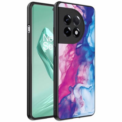 Geschikt voor OnePlus 12R Telefoonhoesje met Roze Blauw Marmer Opdruk - TPU Backcover Case Rose Blue Marble Design - Smartphonica geschikt voor OnePlus 12R