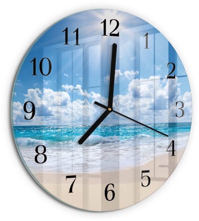 Tulup Wandklok - Lucht Moderne Wandklok Glas - 30fi cm - Blauw Wandklok Glas Decoratie - Zwarte Handen - Ronde Wandklok - Glazen Klok Met Print - Wandklok Glas Met Motief