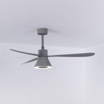 FARO BARCELONA LED plafondventilator Amelia Cone L, grijs, gelijkstroom, stil, 132 cm