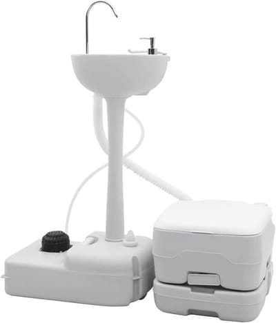 Campingtoiletset 2 stuks - Mobiel toilet - Outdoor activiteiten - Robuuste polyethyleen constructie - 50 x 33 x 103 cm