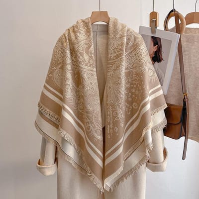 Dames Luxe Kasjmier Winter Sjaal - Vintage Bedrukte Sjaal Met Kwastjes, Pashmina Wikkel & Bandana Poncho gray