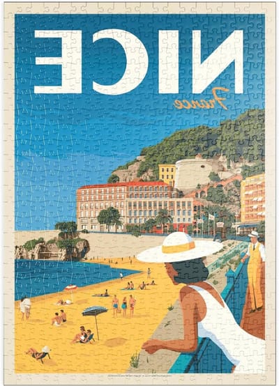 Vintage Poster Puzzel - Legpuzzel Frankrijk - Ontspannen Tijdverdrijf - FSC-gecertificeerd Papier - 500 Stukjes - Blauw en Natuurlijke Kleuren