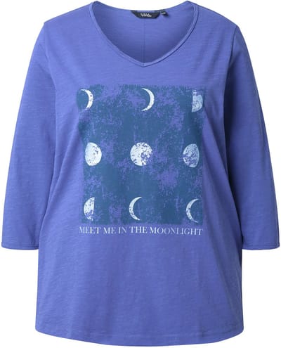 Ulla Popken - Dames - Shirt metallic-motief A-lijn V-hals 3/4-mouwen - Atlantisch blauw - Maat 50+