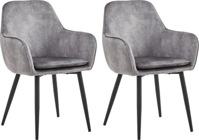 Colenis® - Levan eetkamerstoel - Set Van 2 - Grijs - Adoré Velvet - Industrieel - Met armleuning