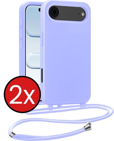 Hoesje Geschikt voor iPhone Air Hoesje Siliconen Case Met Koord - Hoes Geschikt voor iPhone Air Hoesje Backcover Met Telefoonkoord - Lila - 2 PACK