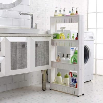 Opbergrek op wielen - Keukenrek smal - Ruimte organiseren - 4-laags uittrekbaar - 102 cm hoog - Wit