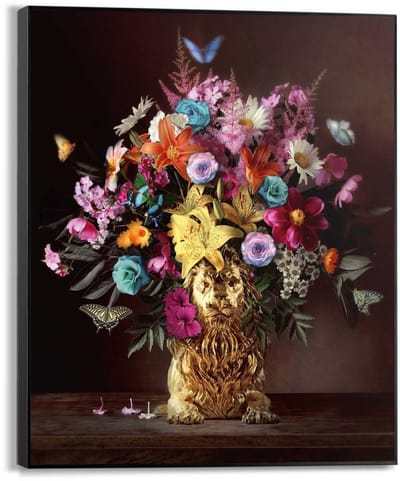 Schilderij Bloemenleeuw - 50 x 40 - Hout - REINDERS