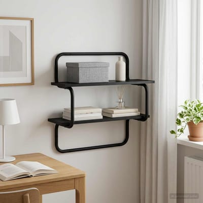 vidaXL - Wandplank - met - 2 - niveaus - Zwart - eiken - 80 - x - 24,5 - x - 61 - cm
