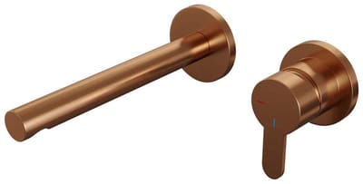 Brauer Copper Edition Inbouw Wastafelmengkraan met Rechte Uitloop en Rozetten Model D1 Koper Geborsteld PVD