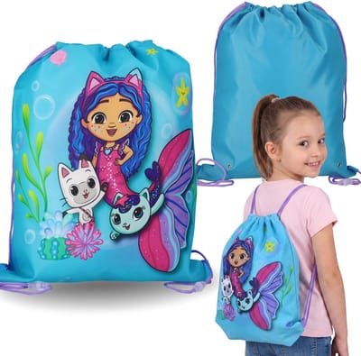 Gabby's Dollhouse Blauwe, meisjesachtige schoenenzak voor gymles, schoudertas voor meisjes, rugzak-tas