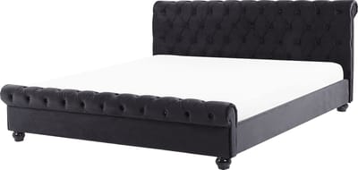 AVALLON - Tweepersoonsbed - Zwart - 180 x 200 cm - Fluweel