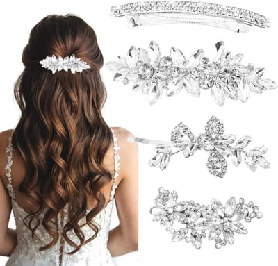 4 Elegante Kristallen Haarspelden Set voor Bruid en Bruidsmeisjes