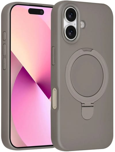 Backcover Hoesje Geschikt voor: iPhone 16 Volledig Dekkende Schokbestendige Siliconen Backcover met Ringstandaard – 360° Bescherming - Titanium Grey