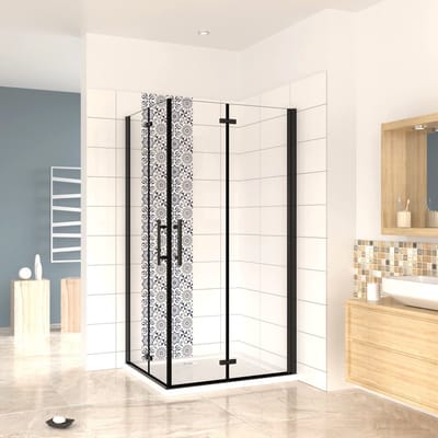 70x76x195cm Douchecabine Vierkant Hoekinstap Draaideur Antikalk Helder Glas Mat Zwart Profiel 6mm Veiligheidsglas Easy Clean