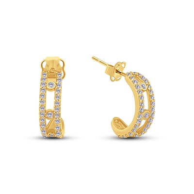 New Bling 9NBSAM-G230261 Gouden Oorbellen met Zirkonia - Halve Oorringen - 12mm Doorsnee - 3,7mm Breed - 14 Karaat - Goud