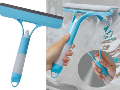 2-in-1 ruitenwisser met spray- en wasborstel - schoonmaakhulpmiddel - Raamtrekker - Multifunctionele spuittrekker voor ramen, spiegels en glazen oppervlakken - 64789