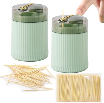 longziming -2 stuks automatische tandenstoker dispenser – Creatieve pop-up tandenstokerhouder – Hygienische tandenstokerbox voor keuken, eetkamer en kantoor – Donkergroen