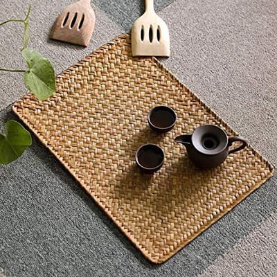 Candala Tafelmatten Zeegras Geweven Rotan Placemats Natuurlijke Antislip Hittebestendige Isolatie voor Eettafel Rechthoekige Set van 6