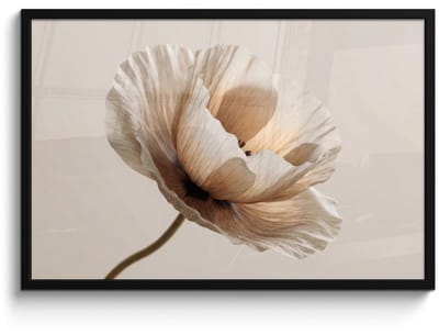 Poster in lijst - Fotolijst 90x60 cm - Posters - Bloem - Beige - Crème - Posterlijst zwart - Decoratie - Wanddecoratie woonkamer - Muurdecoratie slaapkamer