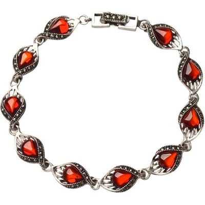 925 Sterling Zilver Rode Korund Armband Retro Nieuwe Mode Thais Zilver Granaatrood Edelsteen Waterdruppel Armband Voor Dames 18cm