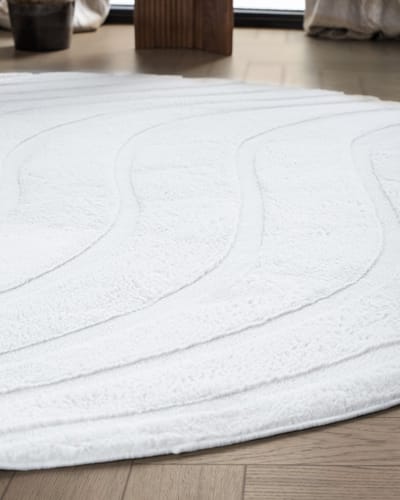 Carpetique Rond Vloerkleed - Ø200 cm – Wit - Antislip – Japandi & Scandinavisch Woonkamer Tapijt