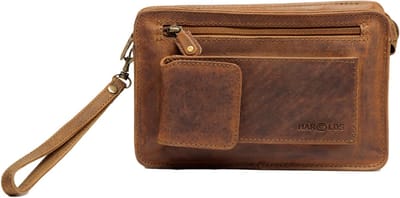 HAROLD'S Leren Polstas Utensil zak Antic Wrist Bag Nature Bruine