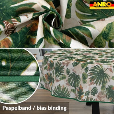 ANRO Tafelkleed Jungle bladeren Meerkleurig Ovaal 280x140cm Met sierband Afwasbaar Waterafstotend