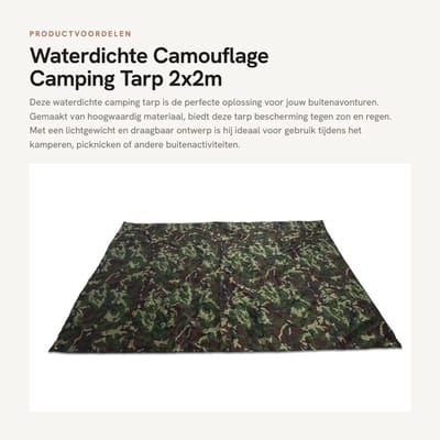 Dailygoods- Tarp Waterdicht - Campingzeil - Draagbaar - Lichtgewicht - Multifunctioneel - Maat: 2 x 2M - Tentzeil