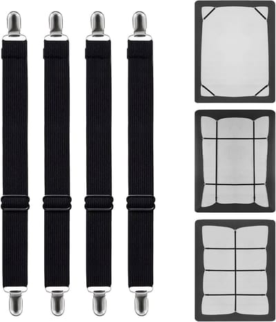 Verstelbare Elastische Lakenspanner Set van 4 - Anti-slip Banden - Metalen Klemmen - Tot 200cm - Voor Bed of Hoekbank