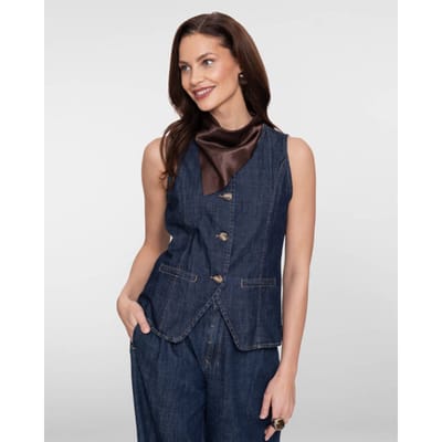 Geisha Jeans Vest Dark Blue Denim Washed Size: S | Vests Outlet | Dames | Blauw