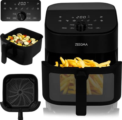 Zeegma Knapper Chef - Airfryer XL - Vetvrij - 6,5 L - Zwart - 10 programma's - 1600 W - Snelle opwarming tot 60s - Antislippoten