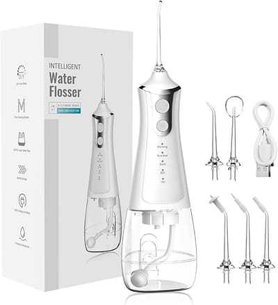 Professionele Oplaadbare Monddouche - 5 Mondstukken 4 Modussen Waterflosser - voor Beugelverzorging Thuis & Reizen - Wit - 1 Stuk