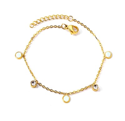 Planet Pink - Armband bedels diamantjes en parelmoer goud - Stainless Steel - Roestvrij Staal rvs - Waterproof