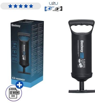 Bestway Handpomp 30 cm 62002 - Dubbelwerkende Luchtpomp Voor Luchtbed Zwemband En Opblaasbaar Speelgoed - Compacte Pomp Met 3 Opzetstukken En Flexibele Slang Voor Vakantie Met Ebook